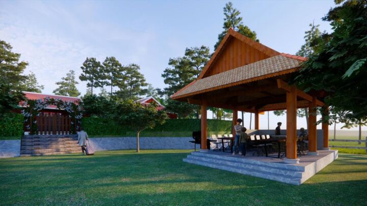 Phối cảnh nhà gỗ mái dốc